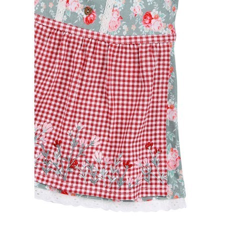 Green Floral and Red Check Dirndl