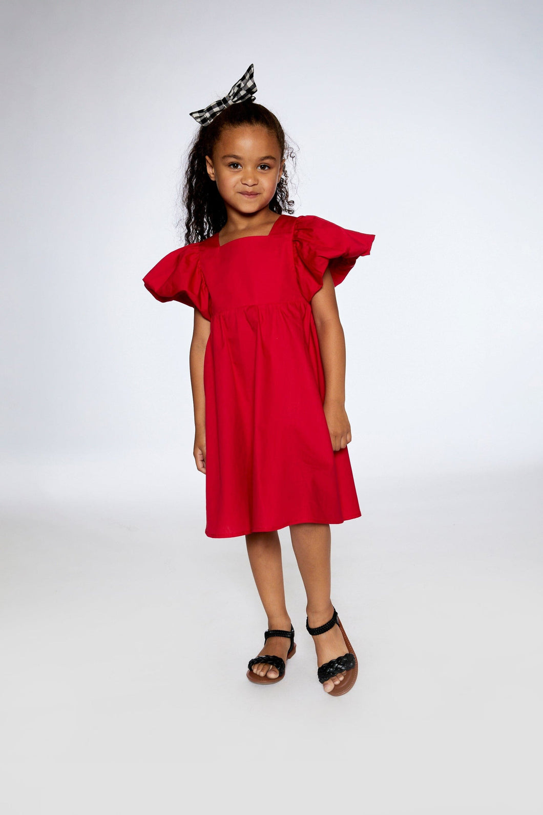 DPD24 Red Dress with Bubble Sleeves