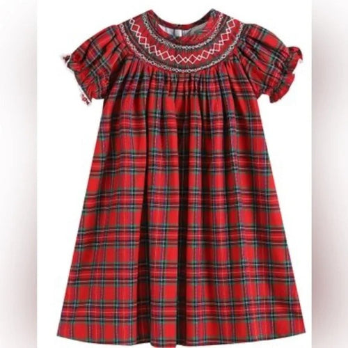 LC24 Red Plaid Smocked Dress