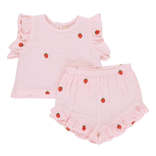 Roey 2 Piece Set in Strawberry Embroidery