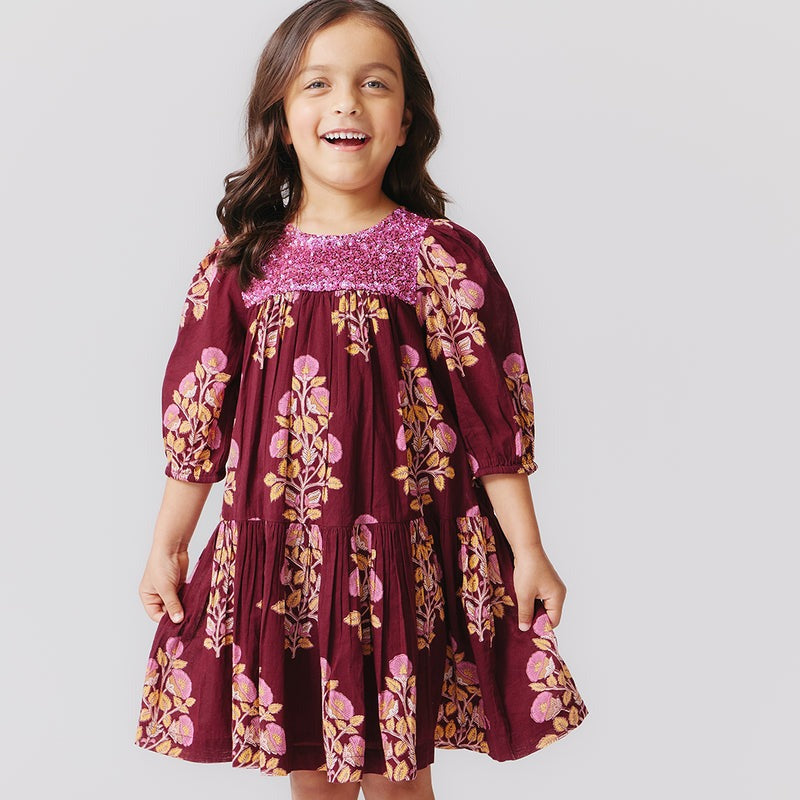 PC24 Fiona Dress in Burgundy Bouquet Floral