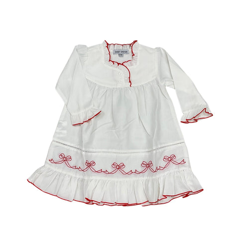 SD25 White Gown with Red Bow Trim