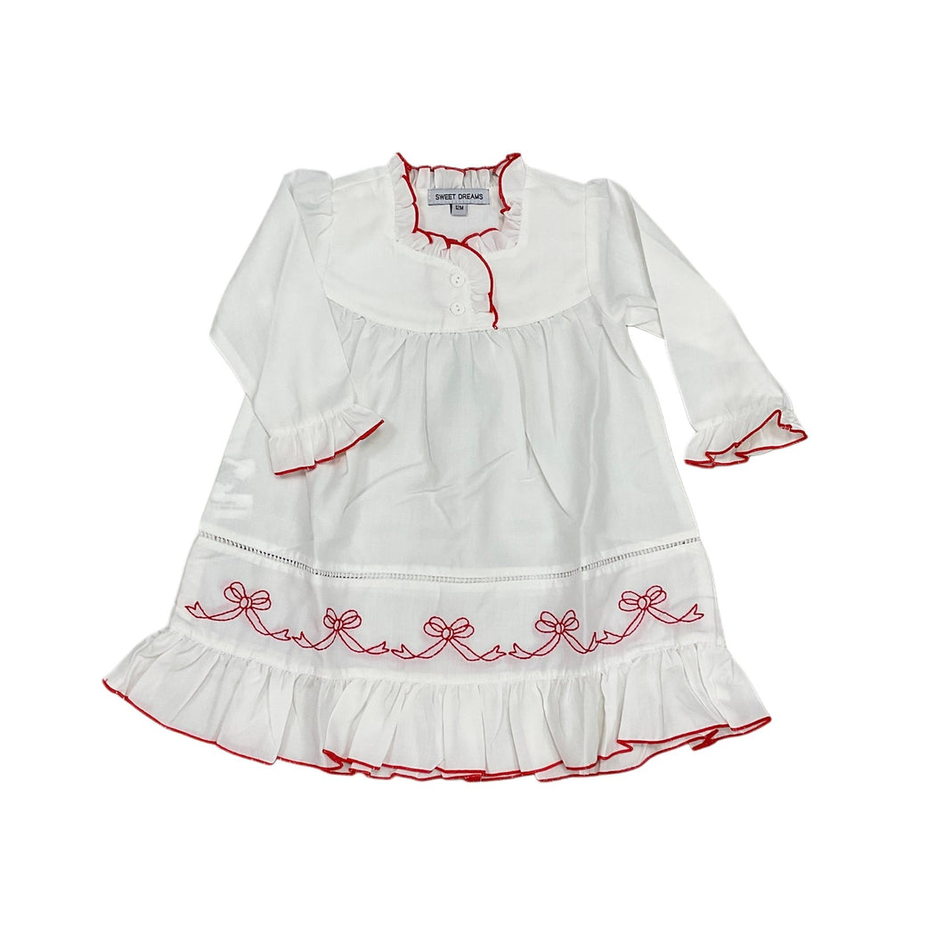 SD25 White Gown with Red Bow Trim
