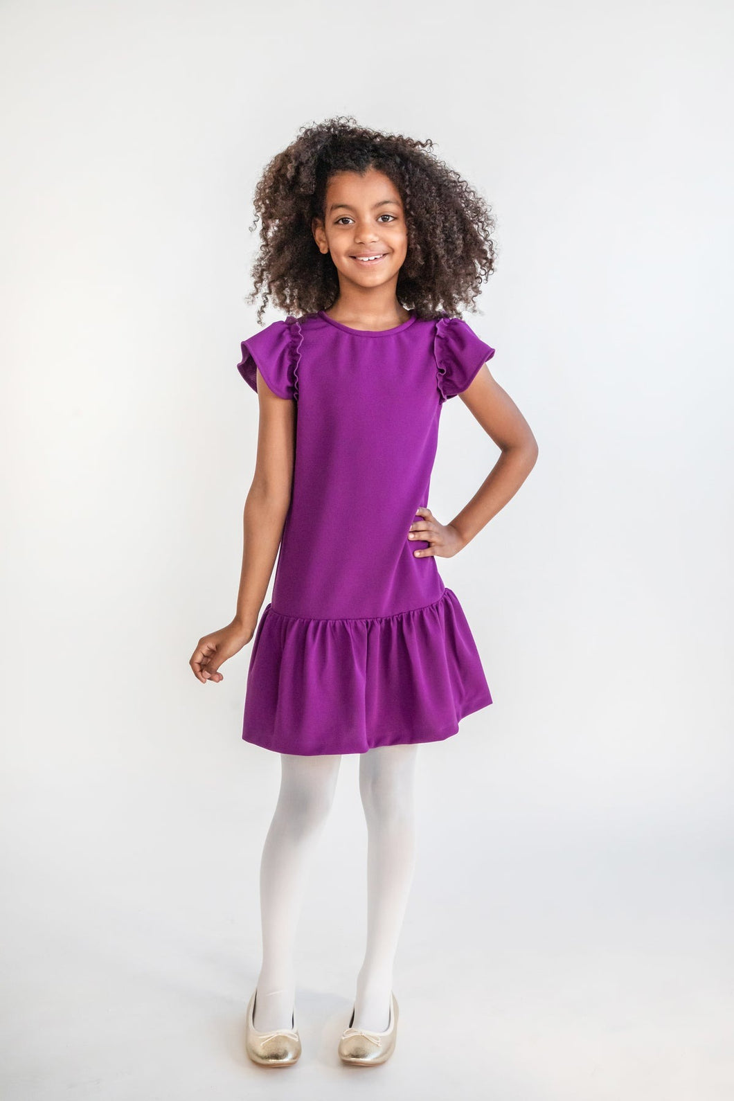 FE24 Purple Crepe Ruffle Sleeve Dress