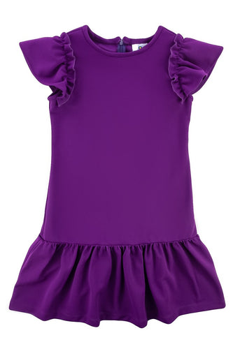 FE24 Purple Crepe Ruffle Sleeve Dress