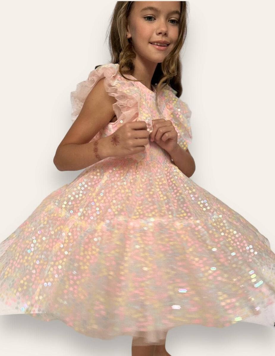 Sequin Daisy Ruffle Tulle Dress