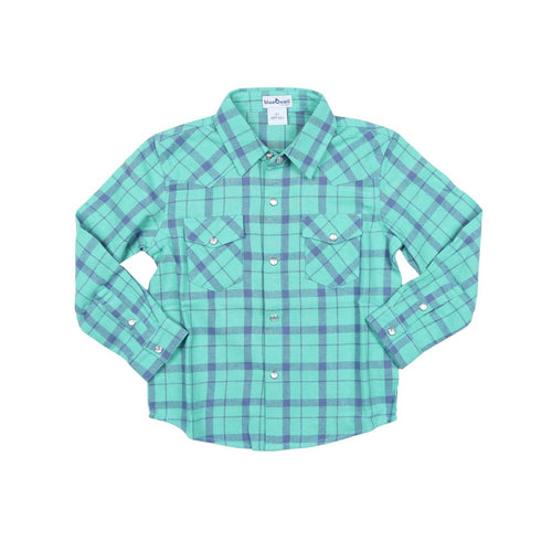 BQ24 Blue & Green Flannel Pearl Snap Shirt