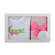 Pink Alligator Onesie and Burp Pad Set