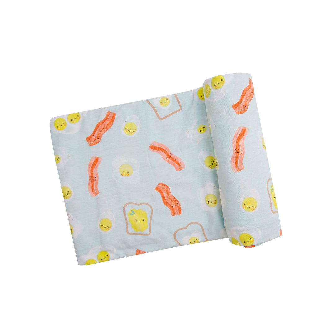 Blue Bacon and Eggs Swaddle Blanket