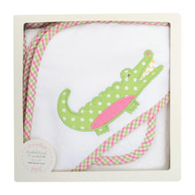 Pink Alligator Hooded Towel and Washcloth Set