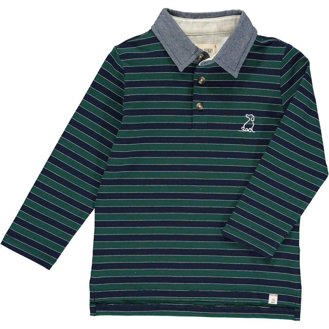 Green and Navy Striped Waverly Polo