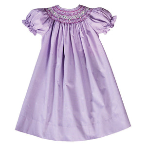 Purple Gingham Smocked Bishop Dress