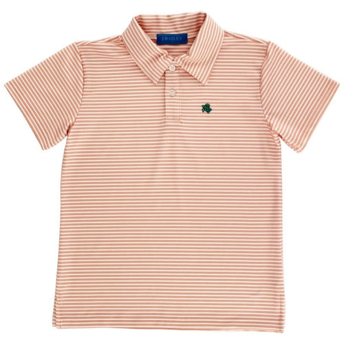 Coral and White Stripe Polo