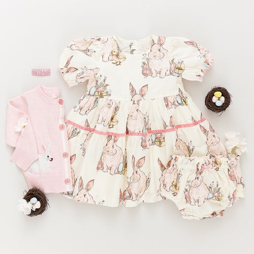 Baby Girl Maribelle Dress Set in Bunny Friends