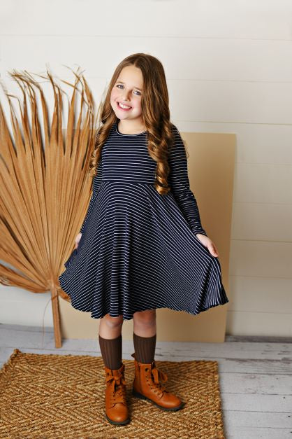 Navy Stripe Ribbed Knit Dress