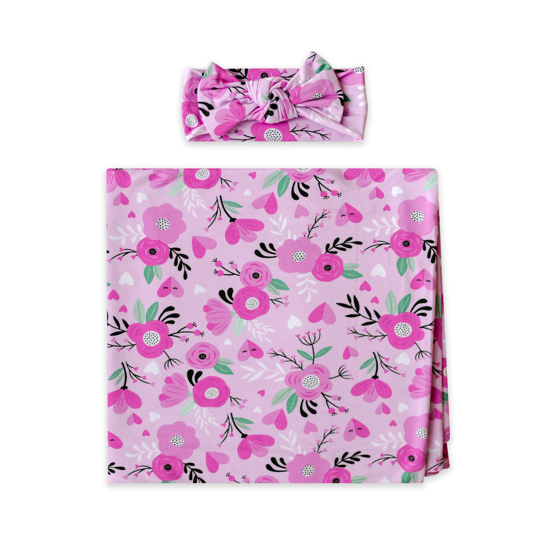 Sweetheart Floral Swaddle and Headband Set