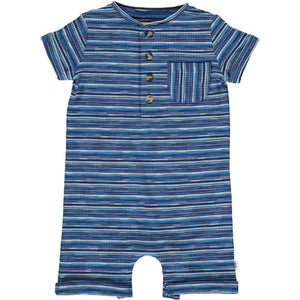 Blue and White Ribbed Camborne Henley Romper