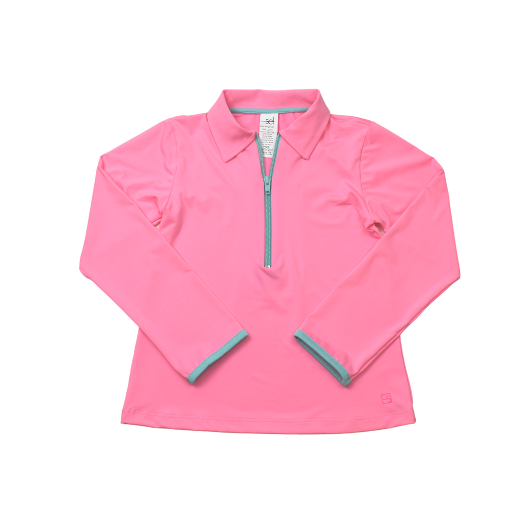 Heather Half Zip - Pink Athleisure with Turquoise Zipper