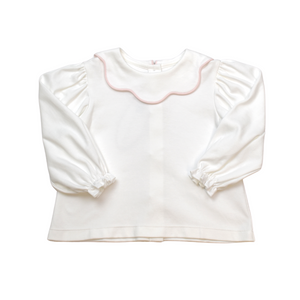 Scarlett Scalloped Blouse with Pink Piping