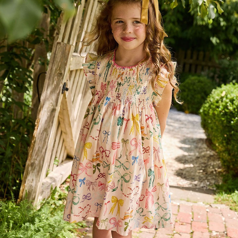 Girls Stevie Dress in Watercolor Bows