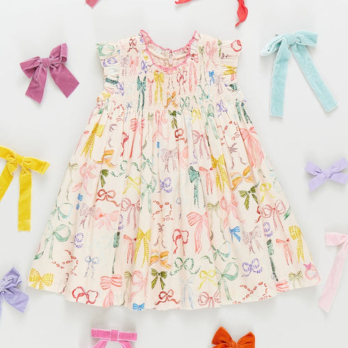 Girls Stevie Dress in Watercolor Bows