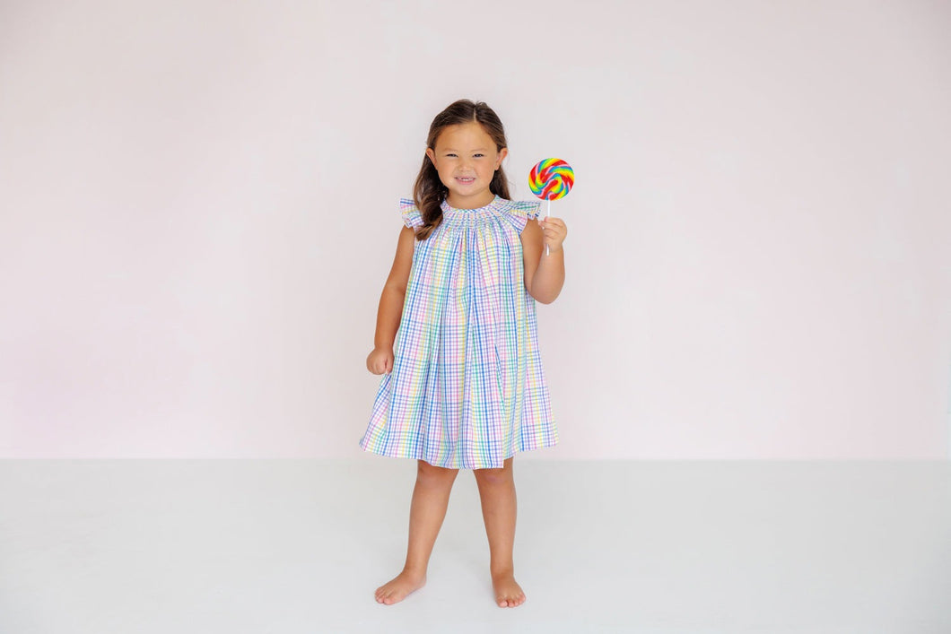BBC24 Sandy Smocked Dress in Colored Pens Plaid