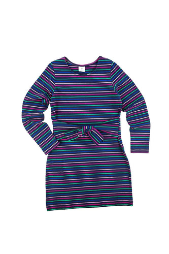 Stripe Knit Dress with Waist Tie