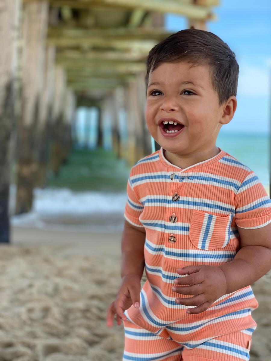 Peach & Blue Stripe Romper