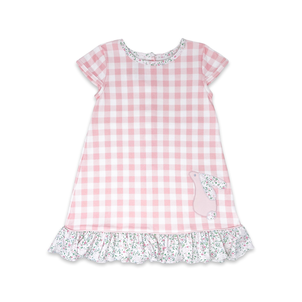 Mae Dress in Pink Check Bunny