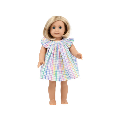 BBC24 Dollys Angel Sleeve Dress in Colored Pens Plaid