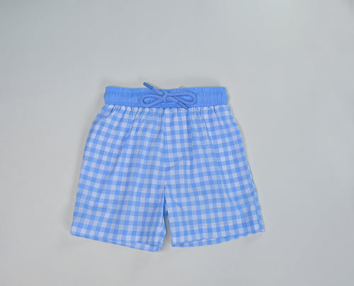 Blue Gingham Swim Short