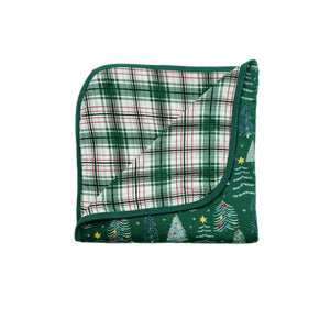 Green Twinkling Trees/Noel Plaid Triple Layer Blanket